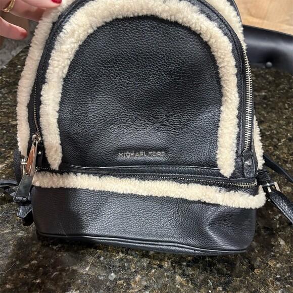 Michael Kors Handbags - Michael Kors Rhea Zip Backpack Womens Medium Black Pebbled Leather Zip